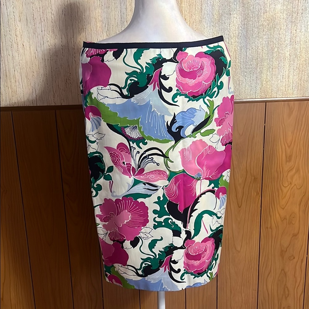 Talbots Tropical Floral Cotton Sateen Pencil Skirt Lined" oβ "Bright Pink Size 4